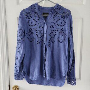 J. Crew Blue Linen Western Cutout Collared Button Up Shirt - Size 4